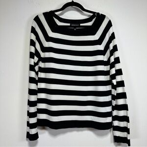Kasper Black White Striped Lightweight Knit Sweater Long Sleeve Summer Top
